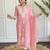 Pink cotton silk lakhanavi embroidered round neck kurta set with nazmin dupatta