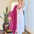 White viscose silk sequin embroidered v neck kurta set with pink dupatta