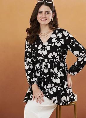 Women's rayon printed black casual top 1