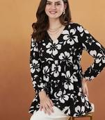 Women's rayon printed black casual top