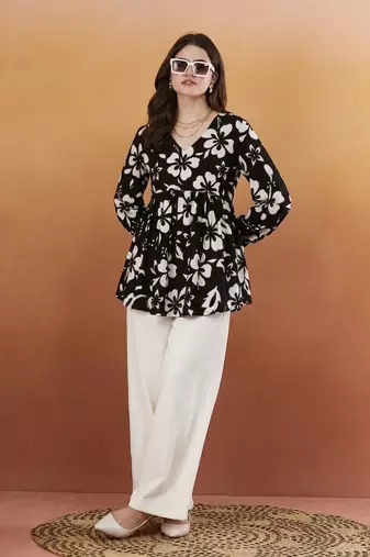 Women's rayon printed black casual top
