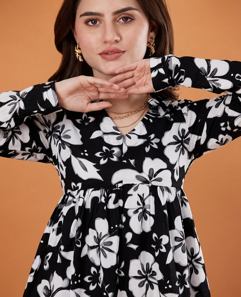 Women's rayon printed black casual top