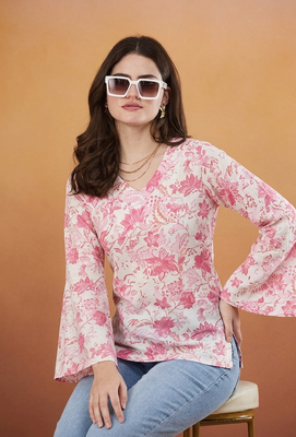 handmade block printed rayon fabric designer pink tops & tunics 1