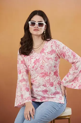 handmade block printed rayon fabric designer pink tops & tunics