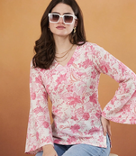 handmade block printed rayon fabric designer pink tops & tunics