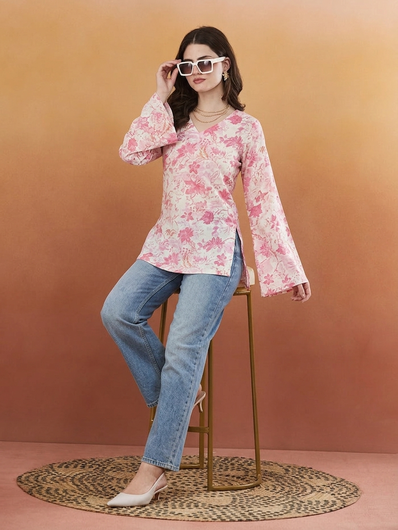 handmade block printed rayon fabric designer pink tops & tunics