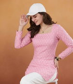 handmade block printed rayon fabric designer pink tops & tunics