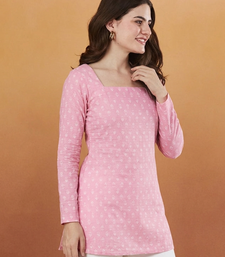 handmade block printed rayon fabric designer pink tops & tunics