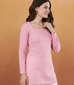 handmade block printed rayon fabric designer pink tops & tunics