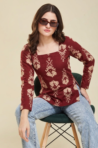 handmade block printed rayon fabric designer wine tops & tunics