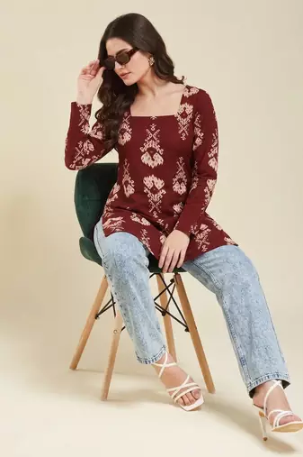 handmade block printed rayon fabric designer wine tops & tunics