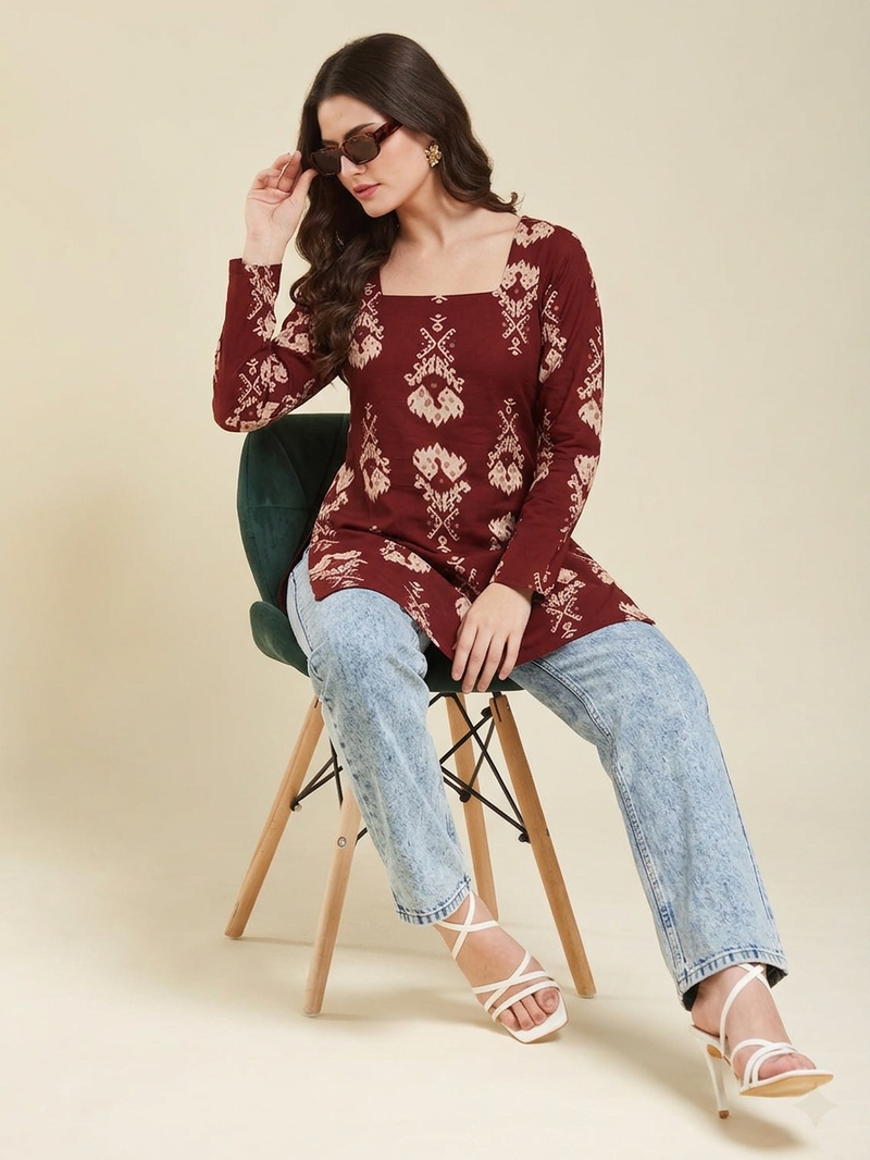 handmade block printed rayon fabric designer wine tops & tunics
