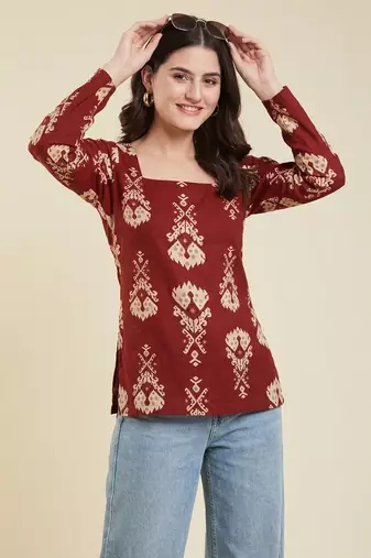handmade block printed rayon fabric designer wine tops & tunics