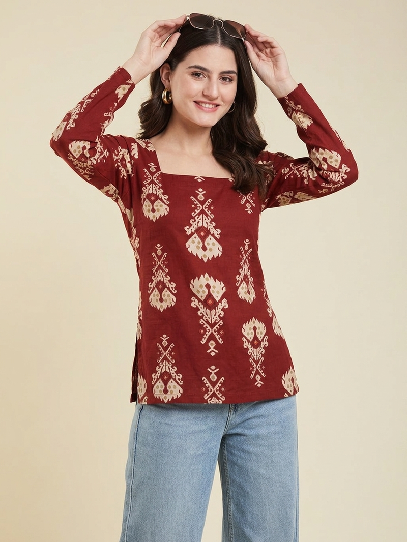 handmade block printed rayon fabric designer wine tops & tunics