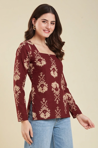 handmade block printed rayon fabric designer wine tops & tunics