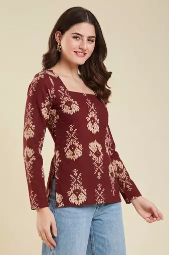handmade block printed rayon fabric designer wine tops & tunics