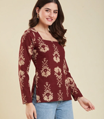handmade block printed rayon fabric designer wine tops & tunics