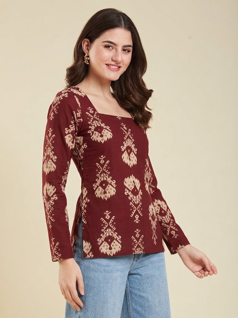 handmade block printed rayon fabric designer wine tops & tunics
