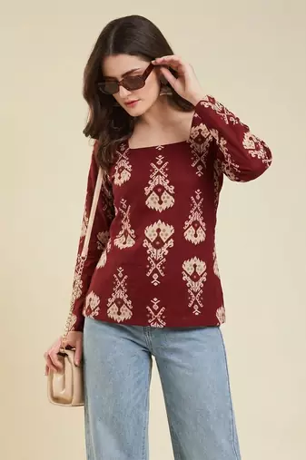 handmade block printed rayon fabric designer wine tops & tunics