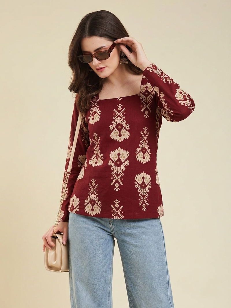 handmade block printed rayon fabric designer wine tops & tunics