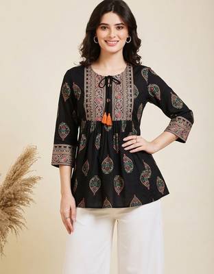 Pack of 1 handmade block printed rayon fabric designer tops & tunics 1