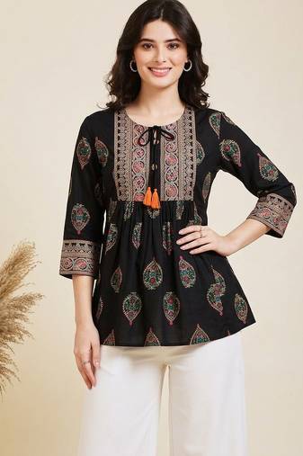 Pack of 1 handmade block printed rayon fabric designer tops & tunics