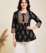 Pack of 1 handmade block printed rayon fabric designer tops & tunics