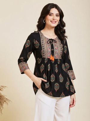 Pack of 1 handmade block printed rayon fabric designer tops & tunics 2