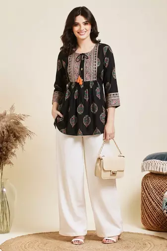 Pack of 1 handmade block printed rayon fabric designer tops & tunics