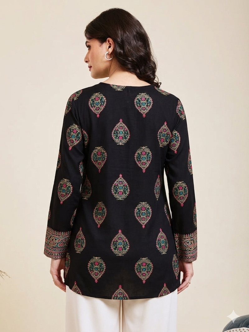 Pack of 1 handmade block printed rayon fabric designer tops & tunics