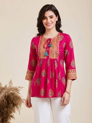 Pack of 1 handmade block printed rayon fabric designer tops & tunics 1