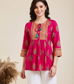 Pack of 1 handmade block printed rayon fabric designer tops & tunics