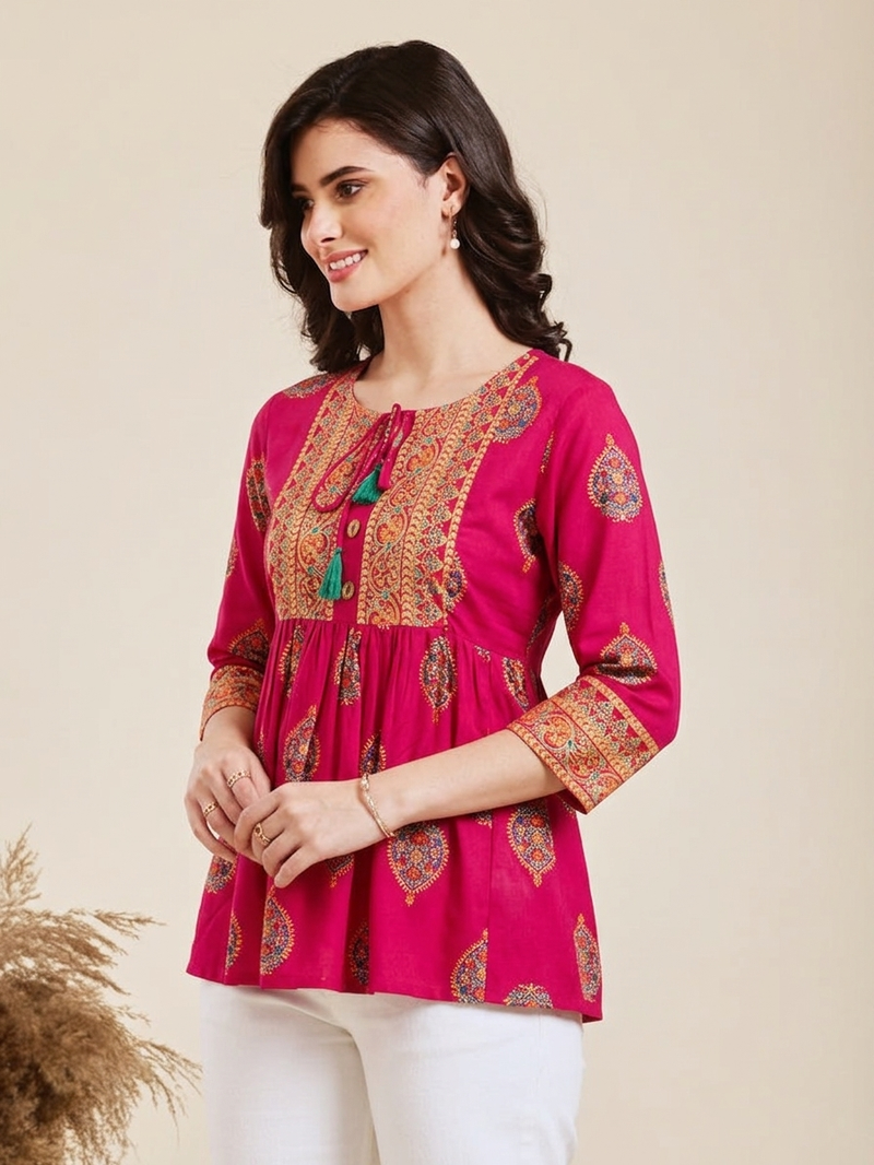 Pack of 1 handmade block printed rayon fabric designer tops & tunics