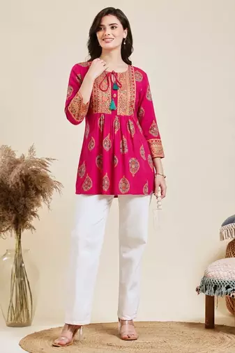 Pack of 1 handmade block printed rayon fabric designer tops & tunics