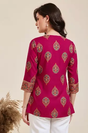 Pack of 1 handmade block printed rayon fabric designer tops & tunics