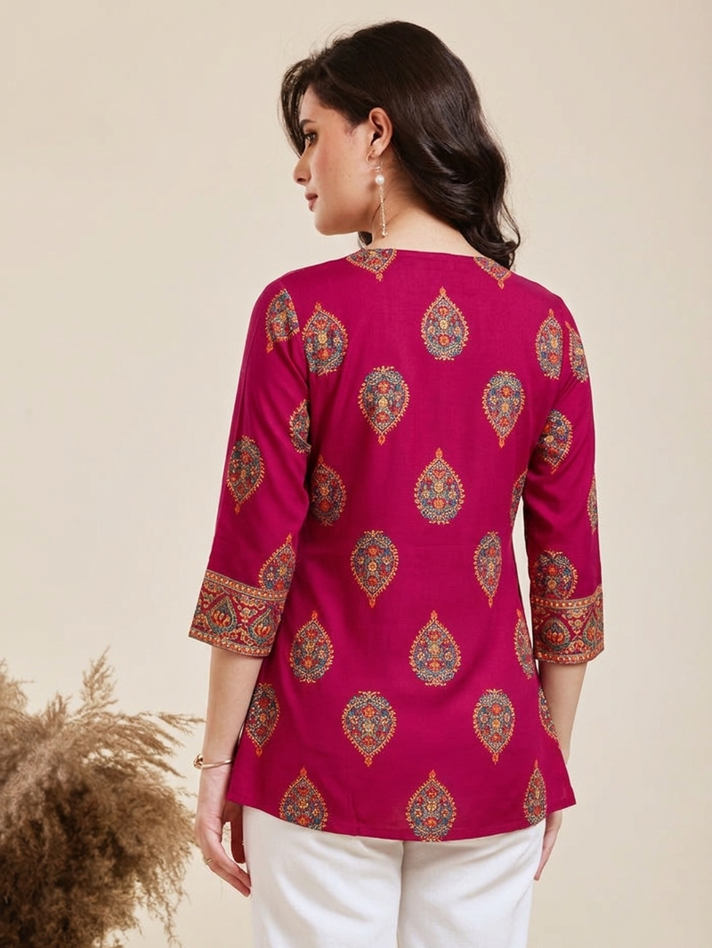 Pack of 1 handmade block printed rayon fabric designer tops & tunics