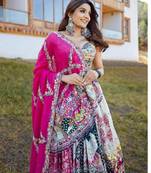 Printed Lehenga Choli in Heavy Muslin Cotton with Real Mirror Work