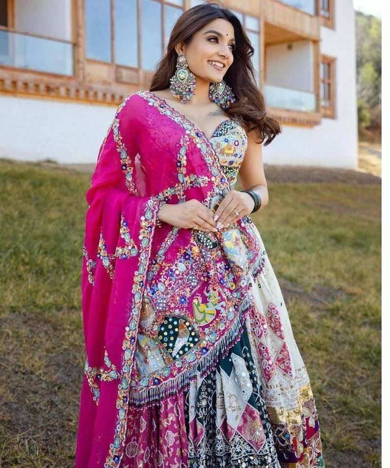 Printed Lehenga Choli in Heavy Muslin Cotton with Real Mirror Work
