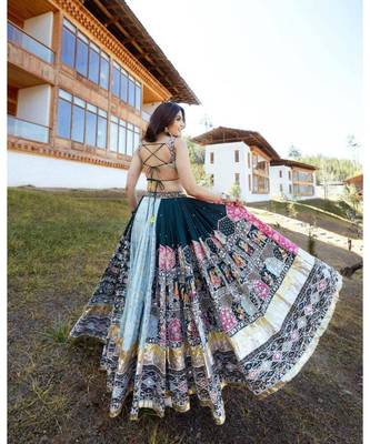 Printed Lehenga Choli in Heavy Muslin Cotton with Real Mirror Work 3