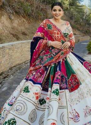 Navratri Printed Lehenga Choli in Heavy Muslin Cotton with Real Mirror Work 1