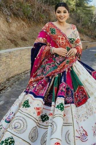Navratri Printed Lehenga Choli in Heavy Muslin Cotton with Real Mirror Work