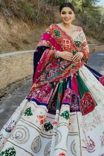 Navratri Printed Lehenga Choli in Heavy Muslin Cotton with Real Mirror Work