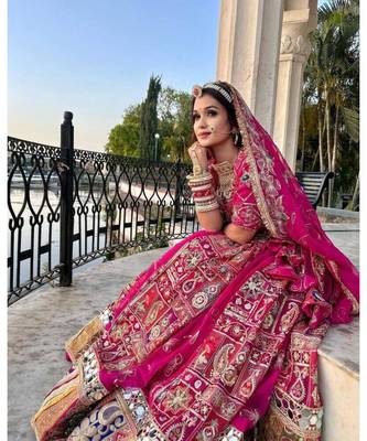 Navratri Printed Lehenga Choli in Heavy Muslin Cotton with Real Mirror Work 2