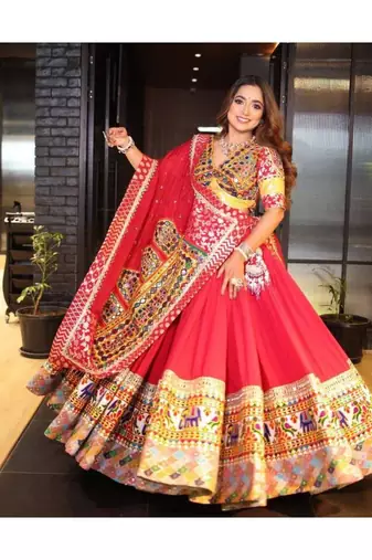 Navratri Printed Lehenga Choli in Heavy Muslin Cotton with Real Mirror Work