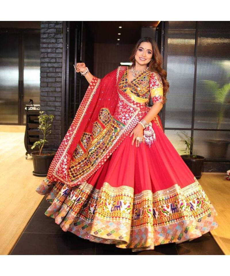 Navratri Printed Lehenga Choli in Heavy Muslin Cotton with Real Mirror Work