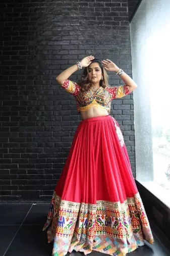 Navratri Printed Lehenga Choli in Heavy Muslin Cotton with Real Mirror Work