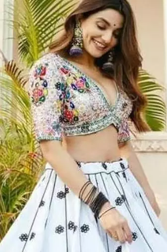 Navratri Printed Lehenga Choli in Heavy Muslin Cotton with Real Mirror Work