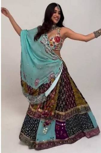 Navratri Printed Lehenga Choli in Heavy Muslin Cotton with Real Mirror Work