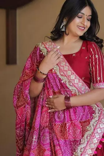 Navratri Printed Lehenga Choli in Heavy Muslin Cotton with Real Mirror Work