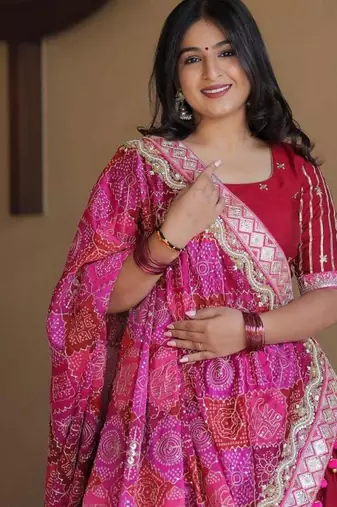 Navratri Printed Lehenga Choli in Heavy Muslin Cotton with Real Mirror Work